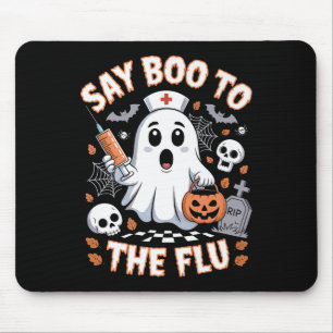 Mousepad Enfermeira Retro Ghost Halloween Vacina Diz Boo À