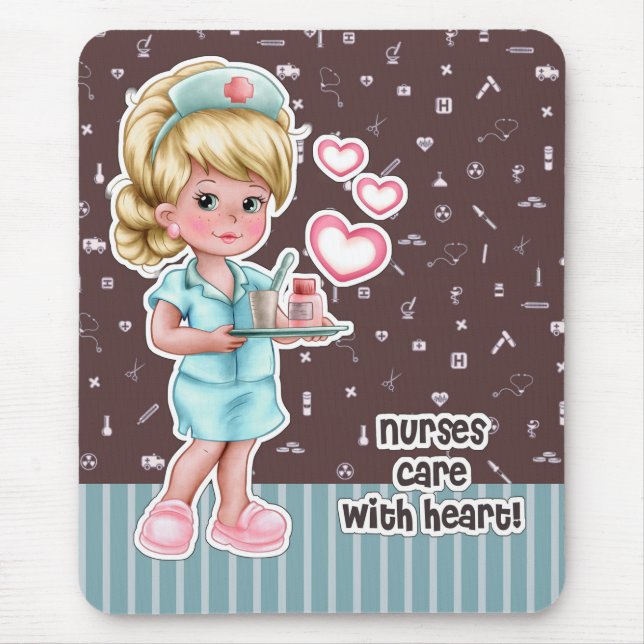 Mousepad Enfermeiras cuidam do Heart. Enfermeira Loura Boni (Frente)
