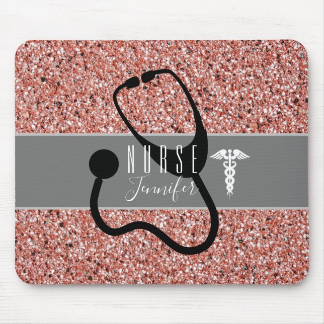 Mousepad Enfermeiro Stethoscope Caduceus Rosa Dourado Glitt (Frente)