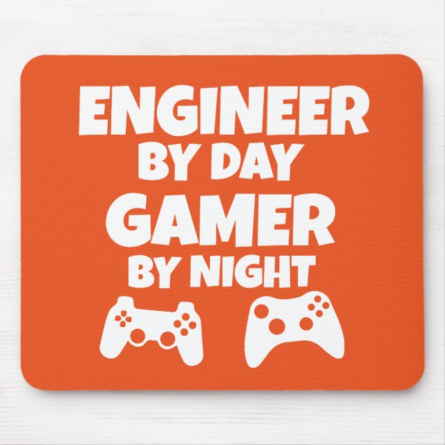 Mousepad Engenheiro em o dia, Gamer em a noite - engraçada (Frente)
