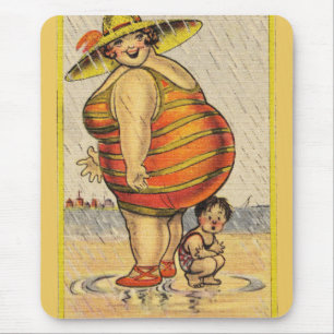 Mousepad Engraçada senhora gorda na praia