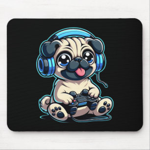 Mousepad Engraçado Cachorro Jogador Jogando Pug Pug Vídeo J
