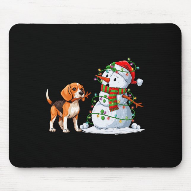 Mousepad Engraçado Cão Neve Árvore De Natal Luzes Xma (Frente)