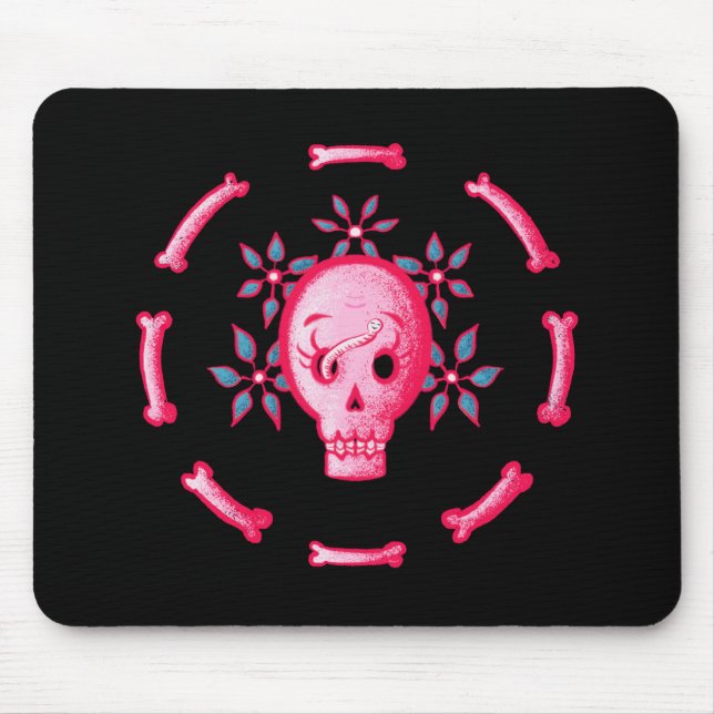 Mousepad Engraçado Caveira Rosa, do Halloween Whimsigoth (Frente)