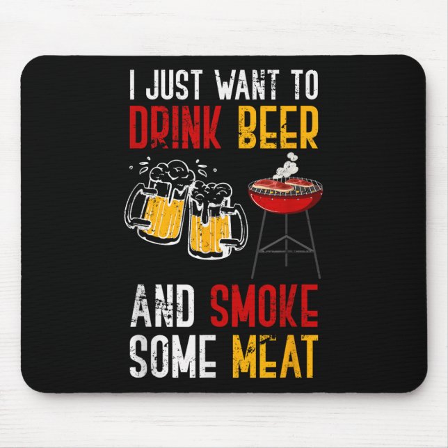 Mousepad Engraçado Chef de Carne Fumada Bebendo de Cerveja (Frente)