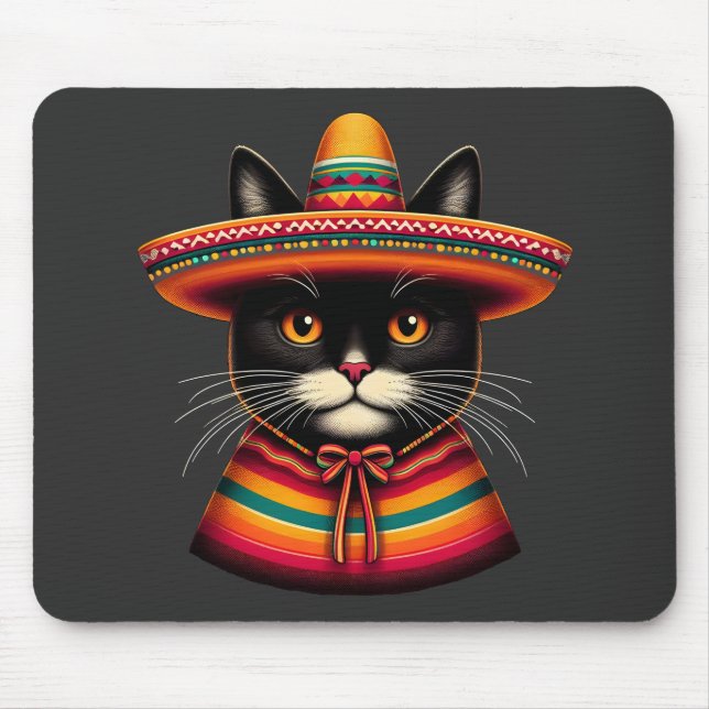 Mousepad Engraçado Cinco De Mayo Sombrero Festiva Cat Mexic (Frente)