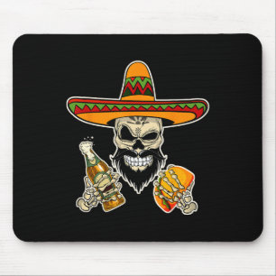 Mousepad Engraçado Crânio Mexicano Com Tacos E Cerveja