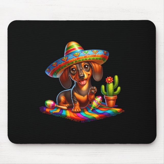 Mousepad Engraçado Dachshund Dizendo Hi Cinco De Mayo Sombr (Frente)