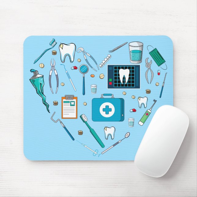 Mousepad Engraçado Dentista Dental Tool Heart (Com mouse)