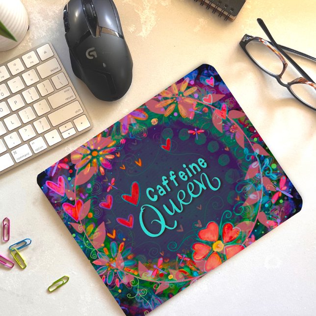 Mousepad Engraçado Floral Cheerful Caffeine Queen Quote (Criador carregado)