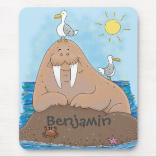 Mousepad Engraçado ilustração do desenho animado de morsa f