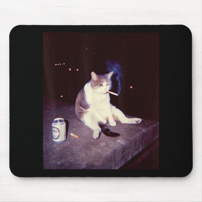 Mousepad Engraçado Memória Fumante Cigarro Kitten Brainrot  (Frente)