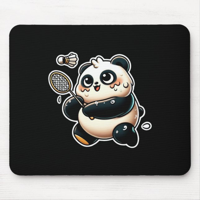 Mousepad Engraçado Panda Tocando Esportivo de Dminton (Frente)