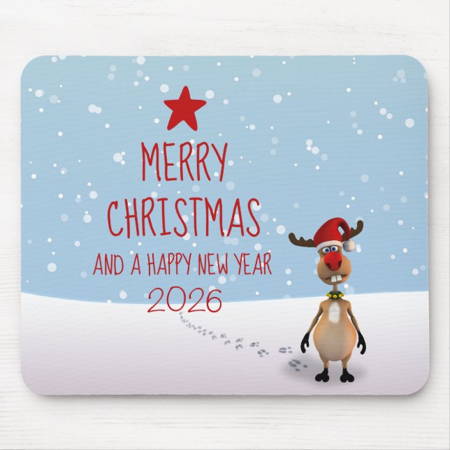 Mousepad Engraçado Reindeer Natal Árvore do Ano Novo 2022 (Frente)