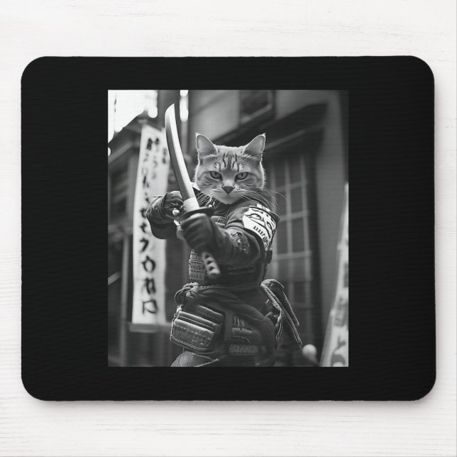 Mousepad Engraçado Samurai Cat Samurai Meme Artes Marciais  (Frente)