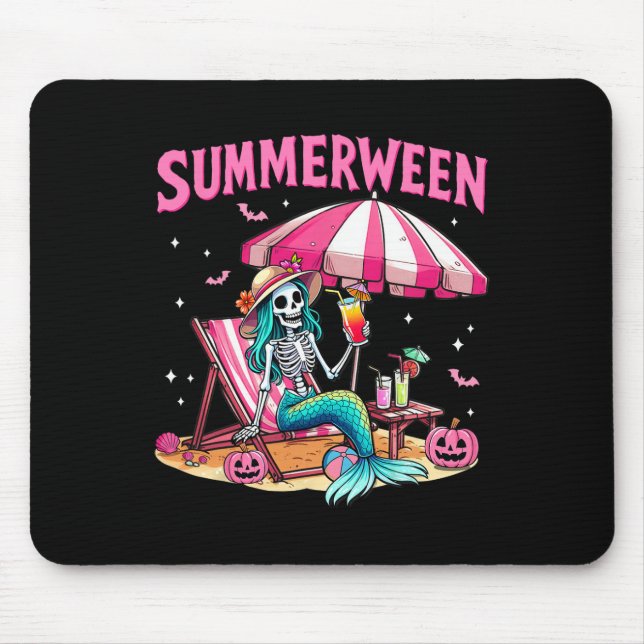Mousepad Engraçado Skeleton Summerentre Mermaid Beach Hallo (Frente)