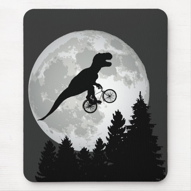 Mousepad Engraçado T-Rex voando em bicicleta com lua cheia (Frente)