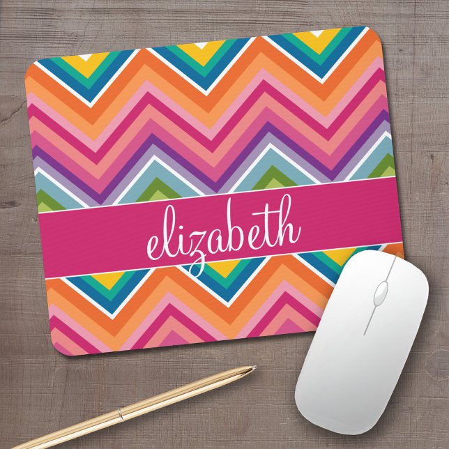 Mousepad Enorme Padrão de Chevron Colorido com Nome (Personalized Mousepad - Add Your Name to this preppy chevron design)
