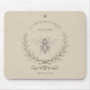 Mousepad Entalhe de Abelha Bege Quente Francês Rústico Co