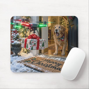Mousepad Entrega de Drone de Natal com Cachorro Surpreso