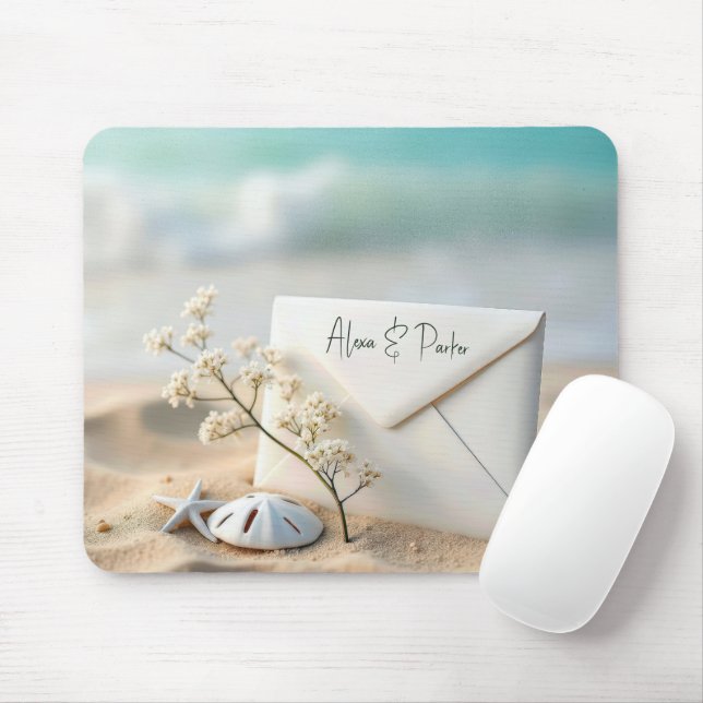 Mousepad Envelope de Casamento na Praia na Areia (Com mouse)