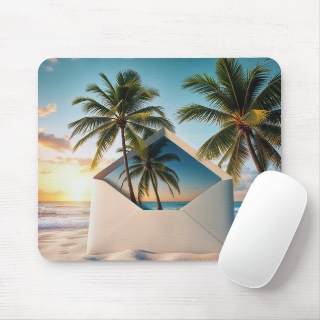 Mousepad Envelope Na Areia De Praia Com Palmeiras (Com mouse)