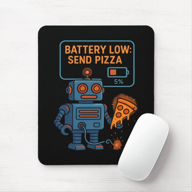 Mousepad Enviar Robô de Pizza Bateria 5% Divertido Comida G (Com mouse)