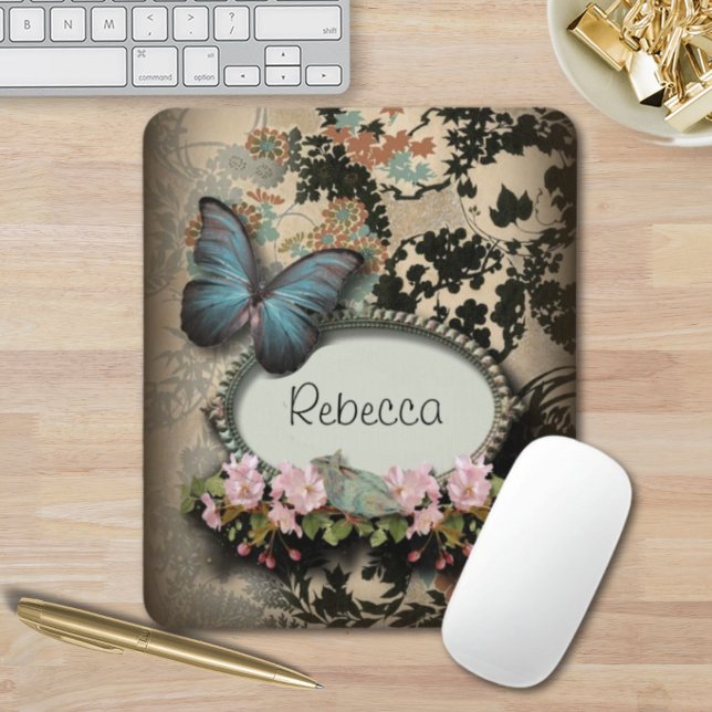 Mousepad Ephemera floral vitoriano da borboleta (steampunk Ephemera floral Butterfly victorian Mouse Pad)