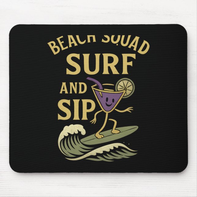 Mousepad Equipe de Praia Surf e Sip Gráfico Retro de Surfe  (Frente)