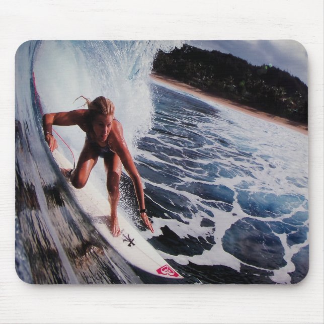 Mousepad Equitação da onda da menina do surfista em (Frente)