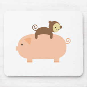 Mousepad Equitação do macaco do bebê em um porco
