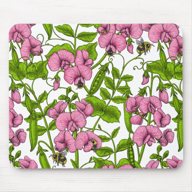 Mousepad Ervilhas doces e espécimes do gênero Bombus spp.,  (Frente)