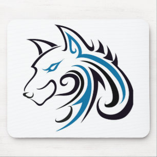 Mousepad Esboço azul e preto da cabeça do lobo