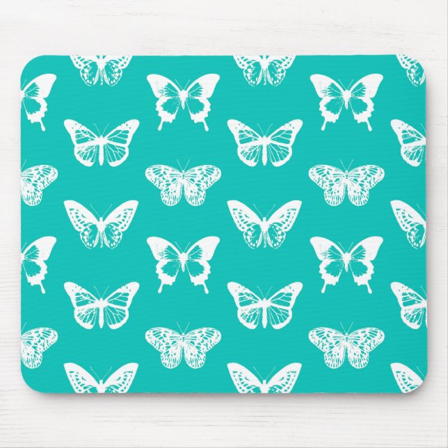 Mousepad Esboço da borboleta, turquesa e branco (Frente)