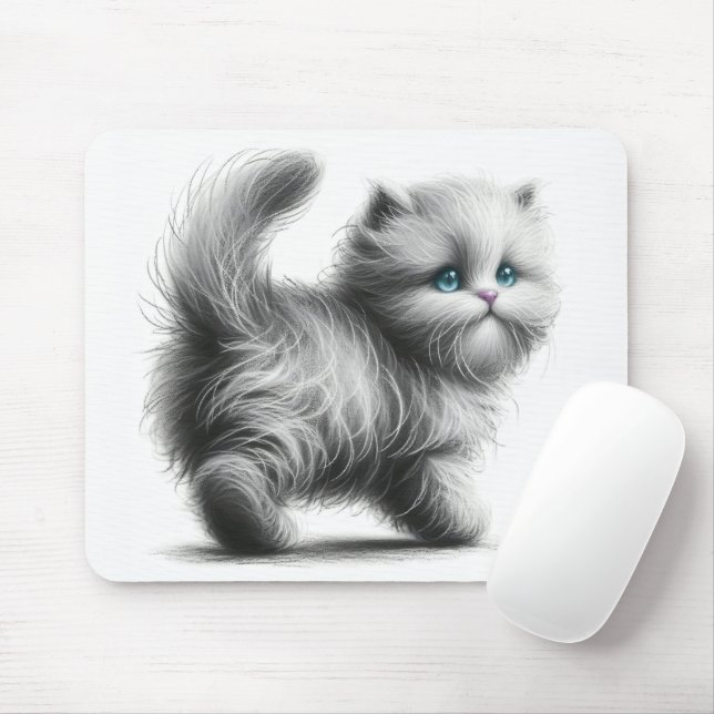 Mousepad Esboço de gatinho em branco (Com mouse)