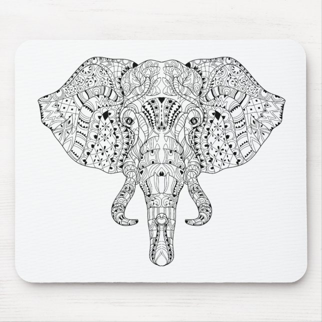 Mousepad Esboço do Doodle da cabeça do elefante (Frente)