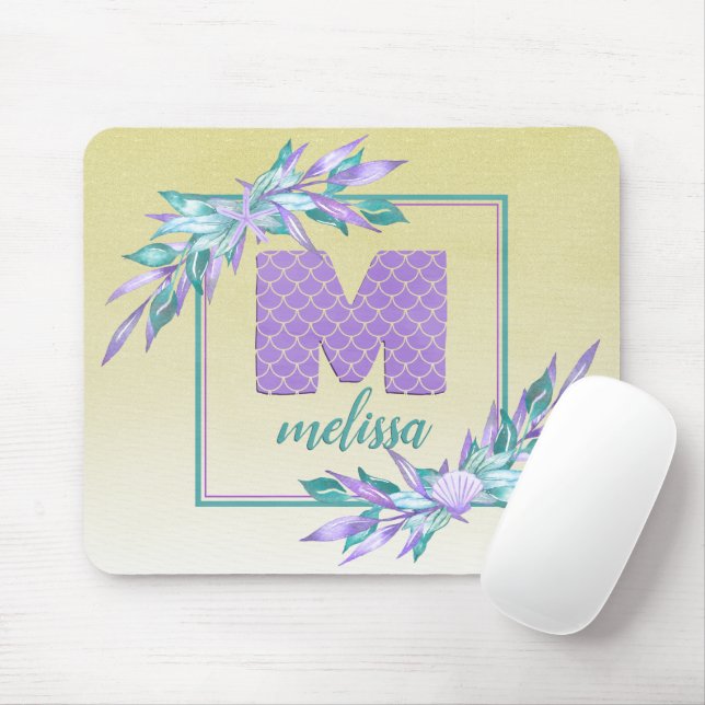 Mousepad Escala Aquarela Ómbre Roxo Monograma da Sereia (Com mouse)