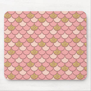 Mousepad Escala de sereia de ouro rosa com efeito de brilho