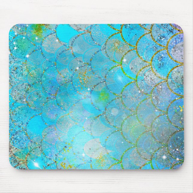 Mousepad Escamas de sereia com brilho azul iridescente lind (Frente)