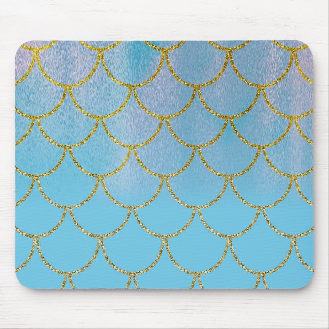 Mousepad Escamas de sereia com brilho iridescente azul e do (Frente)