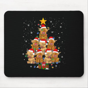 Mousepad Escócia Highland Vaca Árvore de Natal Funny Cow Lo