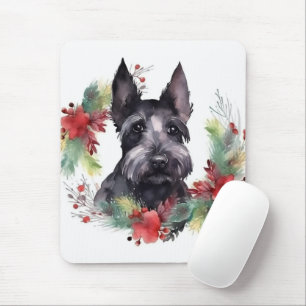 Mousepad Escócia Terrier Christmas Wreath Festivo Pup