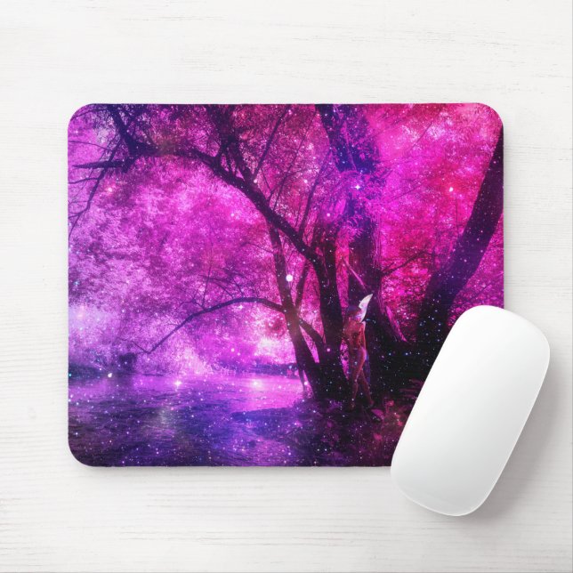 Mousepad Esconde de fada fantasma em floresta rosa perto do (Com mouse)