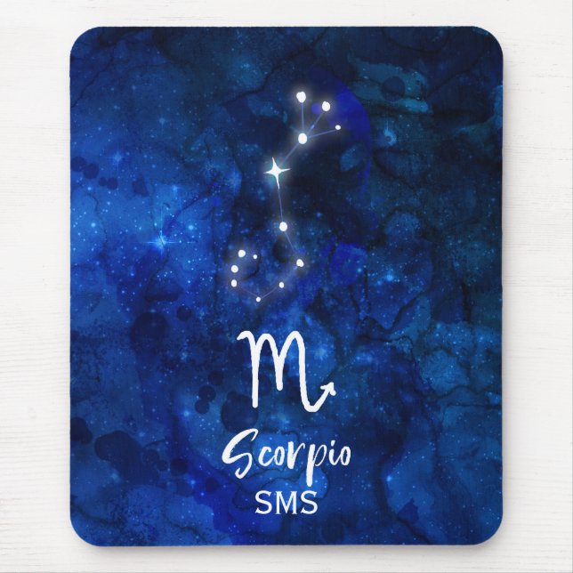 Mousepad Escorpião Zodiac Constelação Azul Galáxia Monogram (Frente)