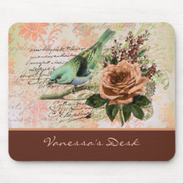 Mousepad Escrita manual e pássaro na ferrugem do Rosa de pê