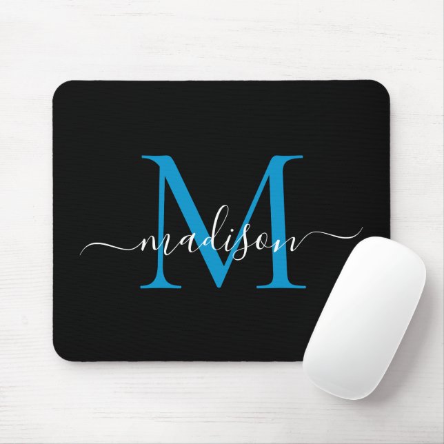 Mousepad Escrita Negra Negra Moderna, Elegante, Monograma A (Com mouse)