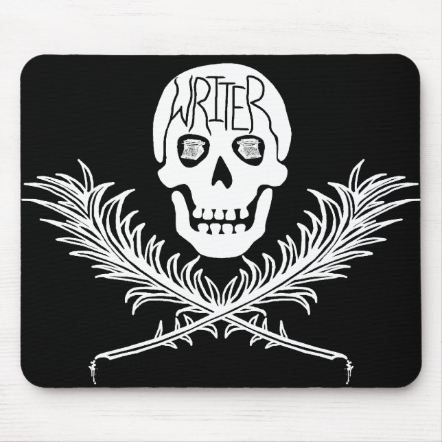 Mousepad Escritor Crânio e Crossbones Branco (Frente)