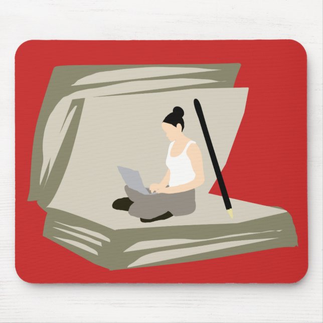 Mousepad Escritor Trabalhando no Laptop Entre Páginas de Li (Frente)