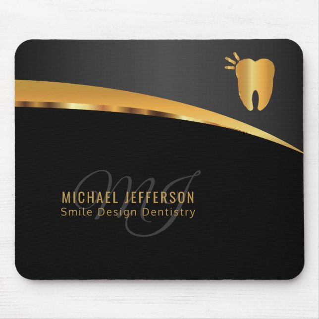 Mousepad Escritório de Dentista Monograma - Preto e Dourado (Frente)