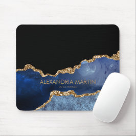 Mousepad Escritório Moderno Azul Marinho Dourado Mármore Br